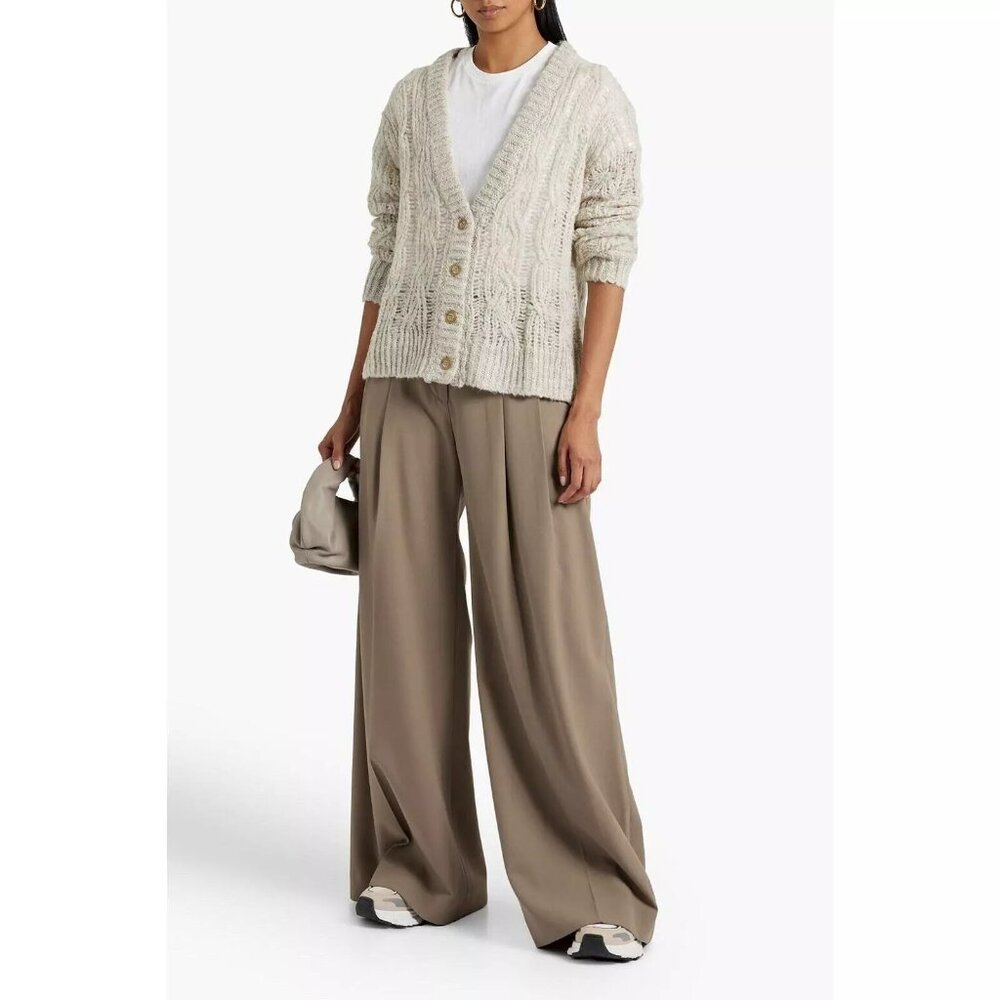 ATM Anthony Thomas Melillo Boucle Gray Cable-Knit Cardigan